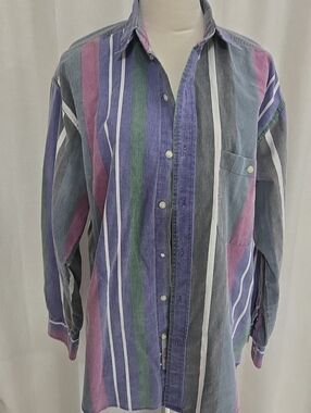 Vintage 90s J. Riggings Men's Multicolor Stripe Button-Up Shirt M
